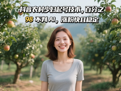 抖音农村少妇起号技术，百分之98不判AI，涨粉快且稳定-云慧网创