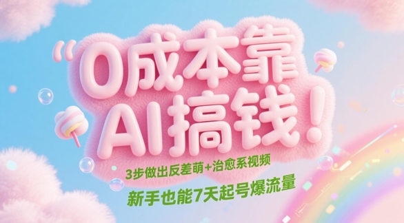 0成本靠AI搞钱！3步做出反差萌+治愈系视频，新手也能7天起号爆流量-云慧网创