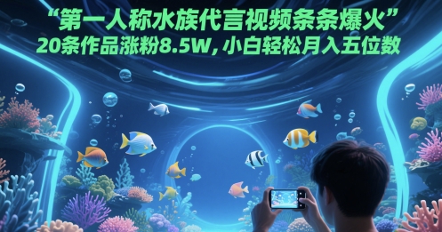 第一人称水族代言视频条条爆火，20条作品涨粉8.5W，小白轻松月入五位数-云慧网创