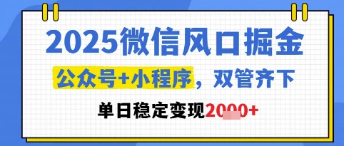 2025微信风口掘金，公众号+小程序双管齐下，单日稳定变现1k+【揭秘】-云慧网创