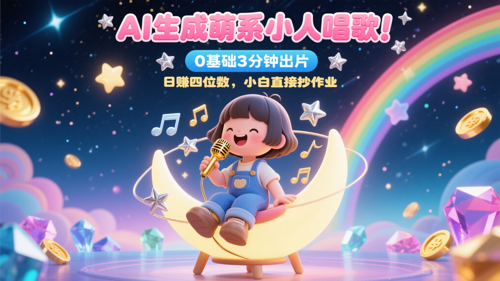 AI生成萌系小人唱歌！0基础3分钟出片，28个作品涨粉9万，日赚四位数，小白直接抄作业-云慧网创