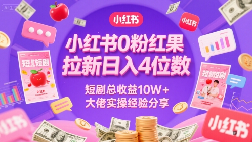 小红书0粉红果短剧拉新日入4位，数短剧总收益10W+大佬实操经验分享-云慧网创