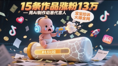 用AI制作幼崽代言人，宝宝的控诉火爆全网，15条作品涨粉13W，单号月入5位数实操教程-云慧网创