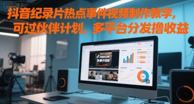 抖音纪录片热点事件视频制作教学，可过伙伴计划，多平台分发撸收益-云慧网创