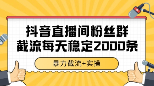 抖音直播间粉丝群暴力截流，一台电脑每天稳定2000条数据【揭秘】-云慧网创