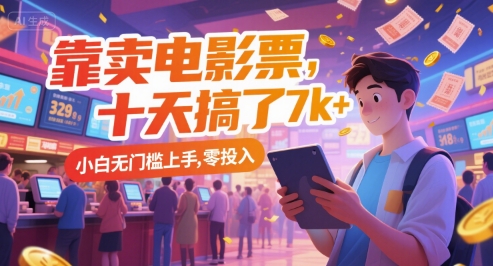 靠卖电影票，十天搞了7k+，小白无门槛上手，零投入【揭秘】-云慧网创