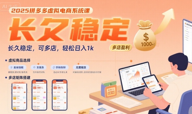 2025拼多多虚拟电商系统课，长久稳定，可多店，轻松日入1k-云慧网创