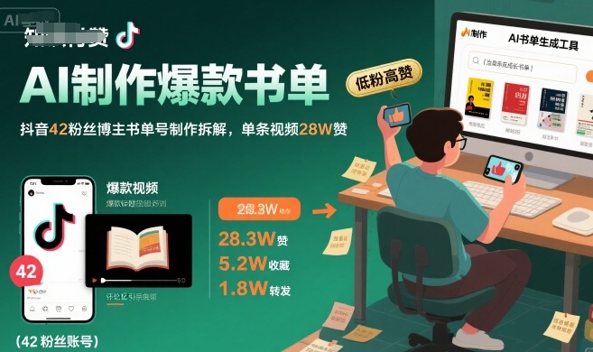 AI制作爆款书单，抖音42粉丝博主书单号制作拆解，单条视频28W赞-云慧网创