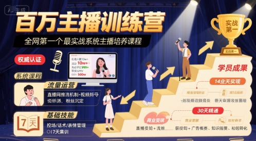 百万主播训练营，全网第一个最实战系统主播培养课程-云慧网创