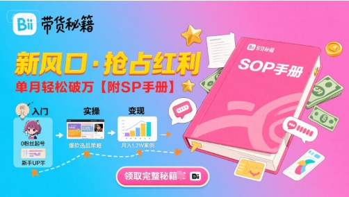 B站哔哩哔哩带货秘籍，新风口，抢占红利，单月轻松破万【附SOP手册】-云慧网创