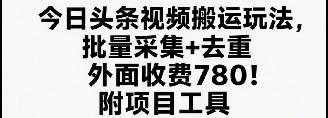 今日头条视频搬运玩法，软件一键去重，轻松日入500+附项目工具-云慧网创