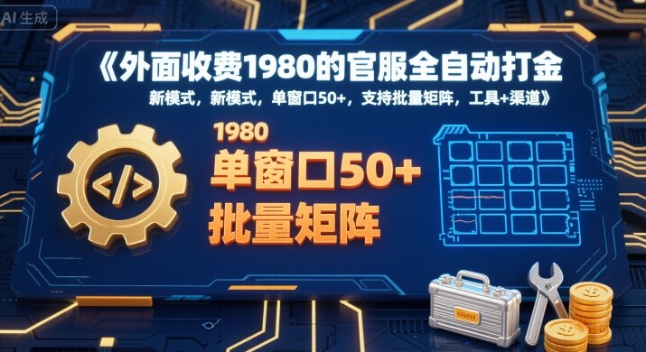 外面收费1980的官服全自动打金，新模式，单窗口50+，支持批量矩阵，工具+渠道【揭秘】-云慧网创