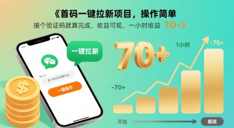 首码一键拉新项目，操作简单，接个验证码就算完成，收益可观， 一小时收益70+【揭秘】-云慧网创