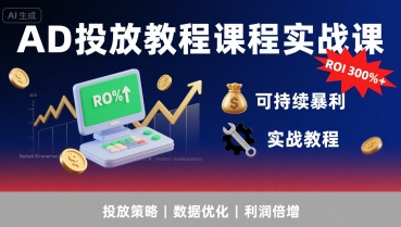 AD投放教程课程实战课，实现广告ROI300%+可持续暴利-云慧网创