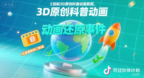 自制3D原创科普动画教程，动画还原事件，抖音最新热门赛道，可过伙伴计划-云慧网创