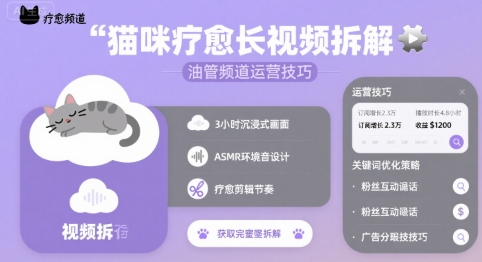 猫咪疗愈长视频拆解 &油管频道运营技巧-云慧网创