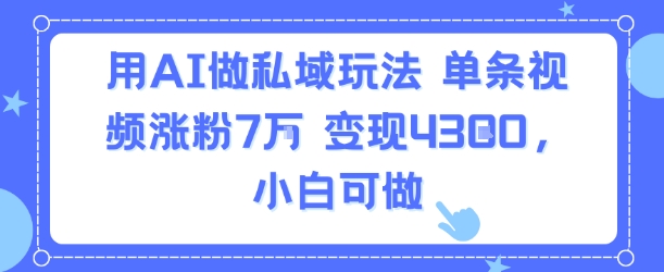 用AI做私域玩法，单条视频涨粉7W变现4.3k，小白可做-云慧网创