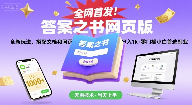 全网首发！答案之书网页版，全新玩法，搭配文档和网页，日入1k+零门槛小白首选副业【揭秘】-云慧网创