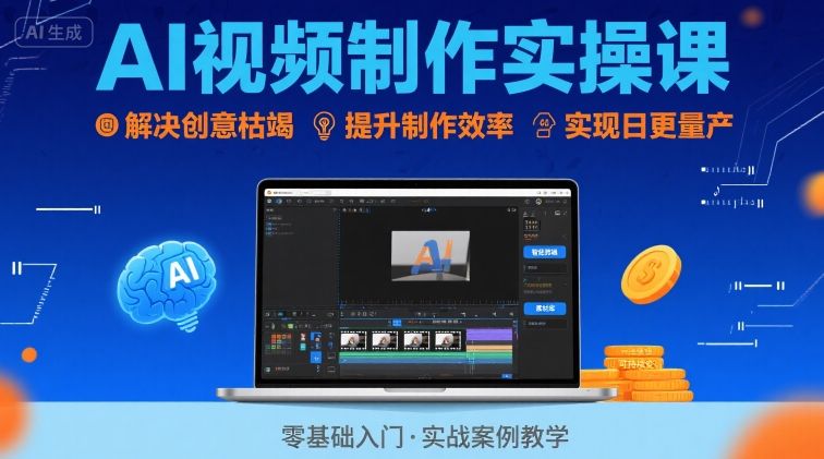 Ai视频制作实操课，解决创意枯竭、效率低下痛点，实现日更量产可持续变现-云慧网创