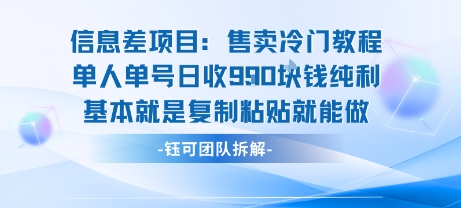 信息差项目：售卖冷门教程单人单号日收9张纯利基本就是复制粘贴就能做-云慧网创