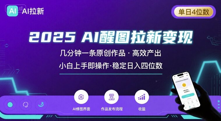 2025最强AI醒图拉新，几分钟一条原创作品，单日收入4位数，小白也能上手操作-云慧网创