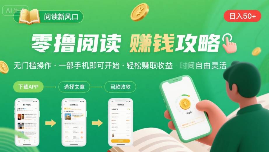 零撸阅读新风口，无门槛轻松挣，一部手机，日入 50-3张【揭秘】-云慧网创