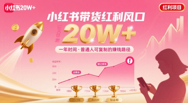 一年时间靠小红书带货项目年入20w+，最不能错的大红利项目-云慧网创
