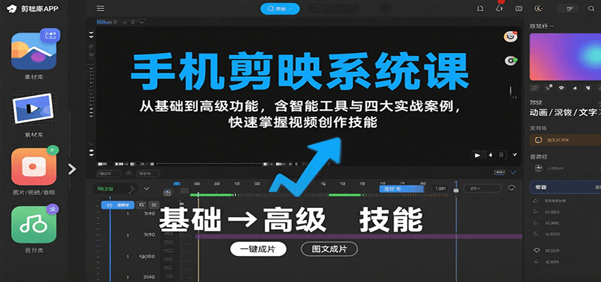 手机剪映系统课，从基础到高级功能，含智能工具与四大实战案例，快速掌握视频创作技能-云慧网创