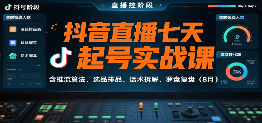 抖音直播七天起号实战课：含推流算法、选品排品、话术拆解、罗盘复盘(8月)-云慧网创