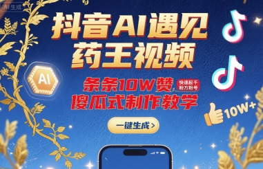 抖音AI遇见药王视频，条条10W赞，快速起千粉万粉号，傻瓜式制作教学-云慧网创