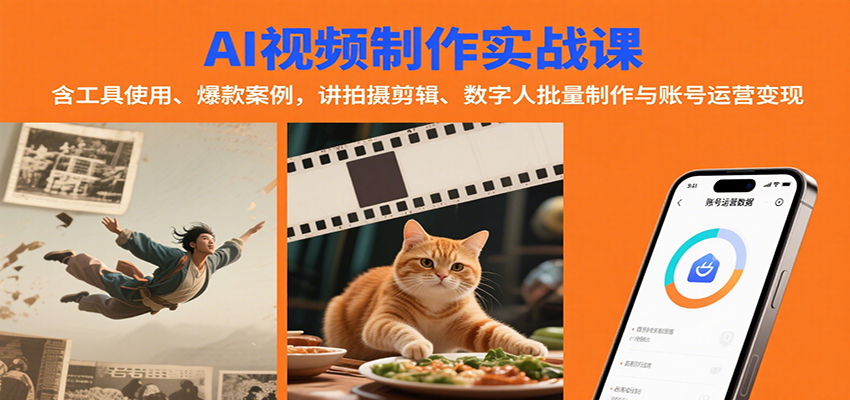 AI视频制作实战：含工具使用、爆款案例，讲拍摄剪辑、数字人批量制作与账号运营变现-云慧网创