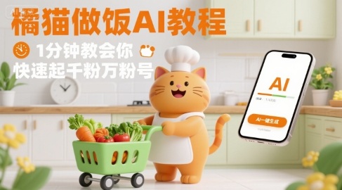 有趣的橘猫买菜做饭视频，用AI一键搞定，1分钟教会你，快速起千粉万粉号-云慧网创