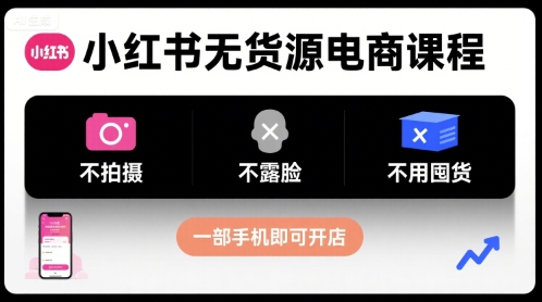 小红书无货源电商课程，不拍摄不露脸不用囤货，一部手机即可开店-云慧网创