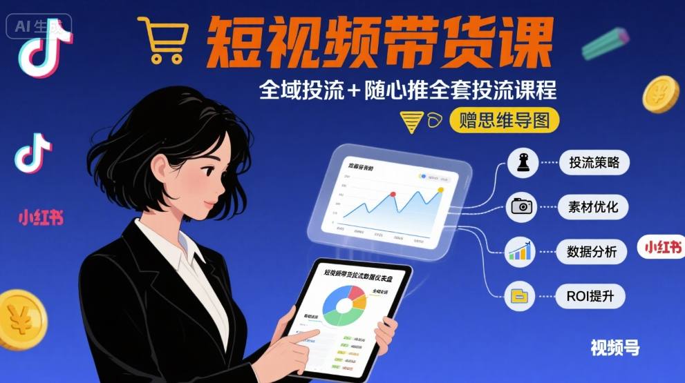 最新短视频带货课，全域投流+随心推全套投流课程+思维导图-云慧网创
