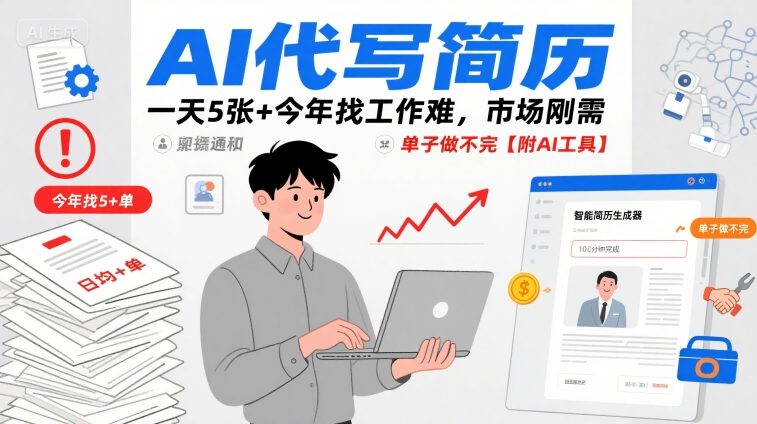 AI代写简历，一天5张+今年找工作难，市场刚需，单子做不完【附AI工具】-云慧网创