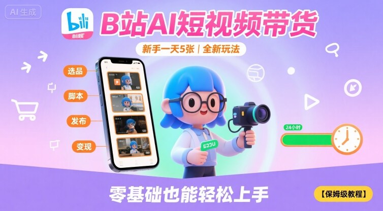 B站AI短视频带货，新手一天5张，全新玩法【保姆级教程】-云慧网创