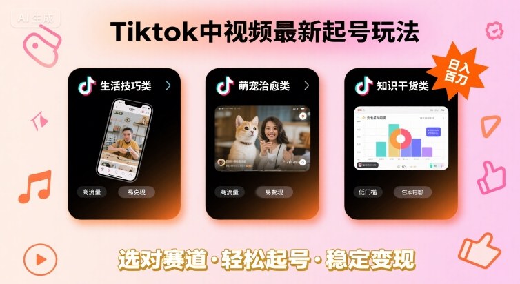 Tiktok中视频最新起号玩法，想要日入百刀，做好这几个赛道就可以了-云慧网创
