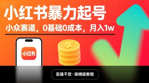 小红书暴力起号，小众赛道，0基础0成本，月入1w-云慧网创