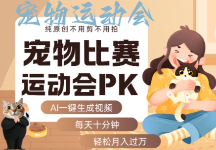 AI一键生成宠物比赛运动会PK视频，纯原创不用剪不用拍，每天十分钟，轻松月入过1W+-云慧网创