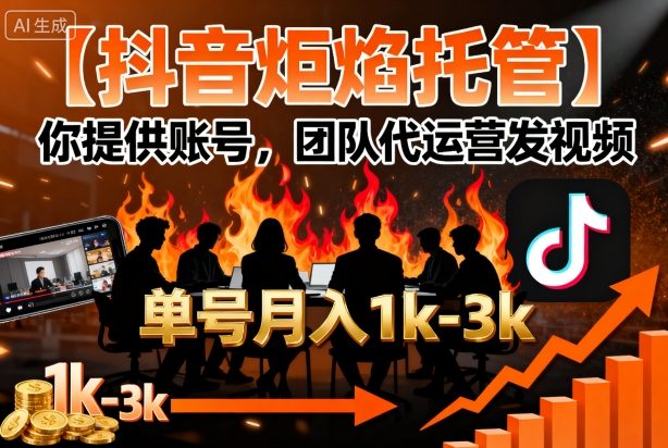 【抖音炬焰托管】你提供账号，团队代运营发视频，单号月入1k+【揭秘】-云慧网创