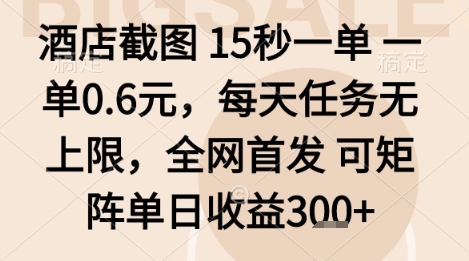 酒店截图项目，15秒一单，一单0.6米，每天任务无上限，全网首发可矩阵单日收益3张+【揭秘】-云慧网创
