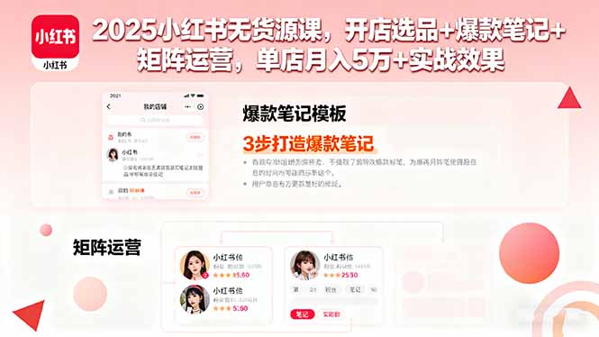 2025小红书无货源课，开店选品+爆款笔记+矩阵运营，单店月入5万+实战效果-云慧网创