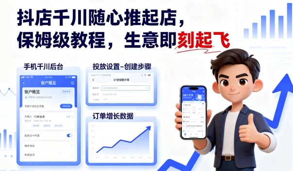 抖店千川随心推起店，保姆级教程，生意即刻起飞-云慧网创