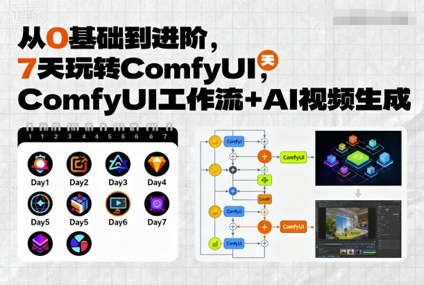 从0基础到进阶，7天玩转ComfyUI，Comfyui工作流+AI视频生成-云慧网创