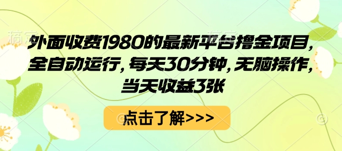 外面收费1980的最新平台撸金项目，全自动运行，每天30分钟，无脑操作，当天收益3张【揭秘】-云慧网创