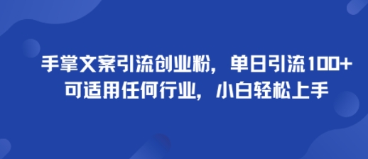 手掌文案引流创业粉，单日引流100+，可适用任何行业，小白轻松上手-云慧网创