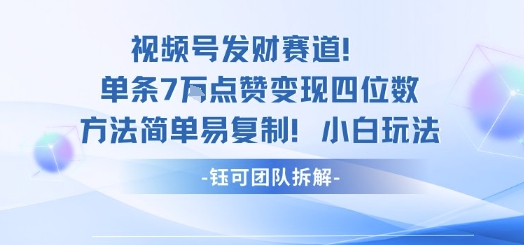 视频号发财赛道单条7W点赞变现四位数方法简单易复制小白玩法-云慧网创