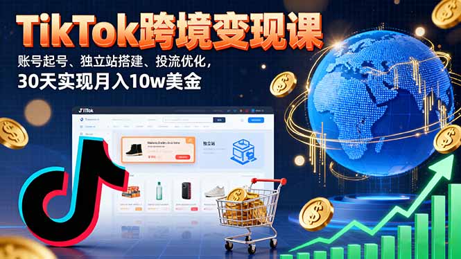 TikTok跨境变现课：账号起号、独立站搭建、投流优化，30天实现月入10w美金-云慧网创
