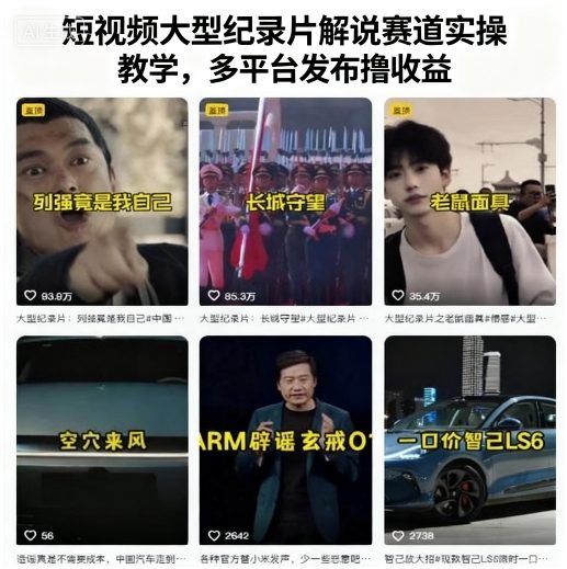 短视频大型纪录片解说赛道实操教学，多平台发布撸收益-云慧网创