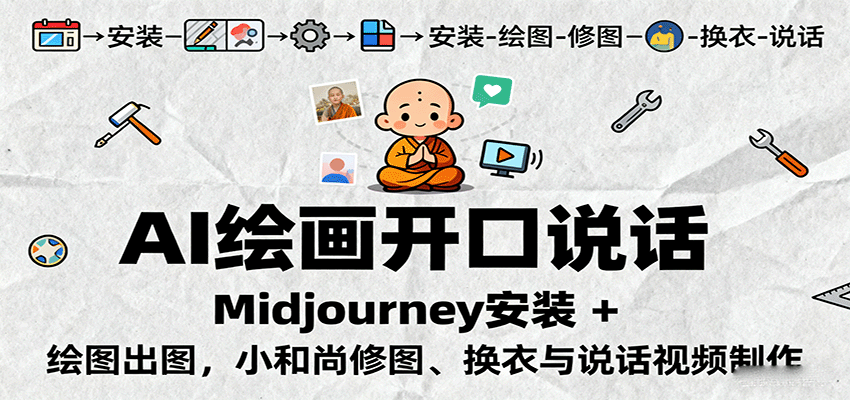 AI绘画开口说话，Midjourney安装 + 绘图出图，小和尚修图、换衣与说话视频制作-云慧网创